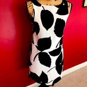 Ann Taylor black and white leaf print cocktail or special date night dress.